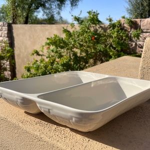 Longaberger Pottery Woven Traditions Ivory Divided Wave Bowl